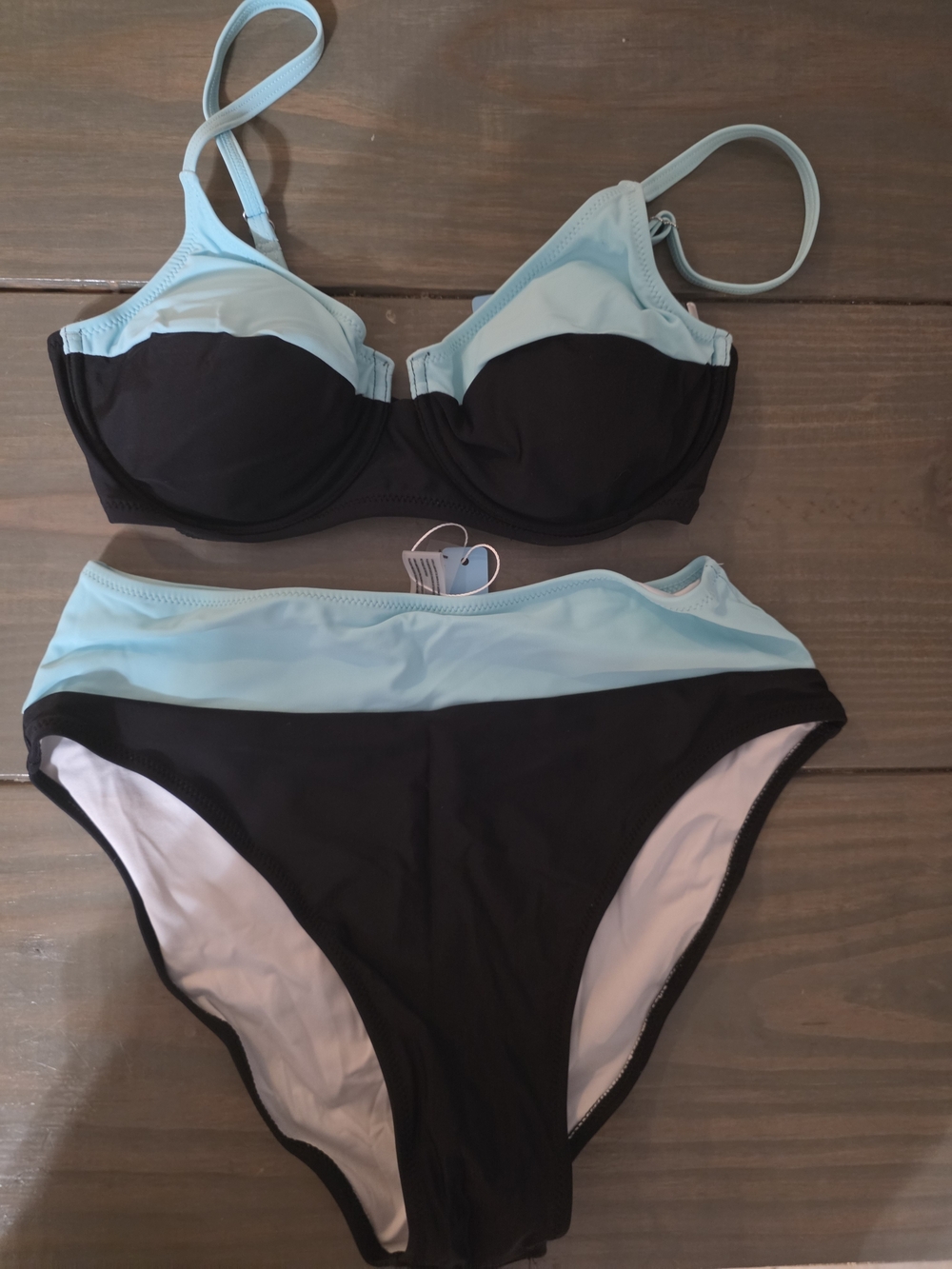 Two-Tone Black and Light Blue Underwire Bikini Set